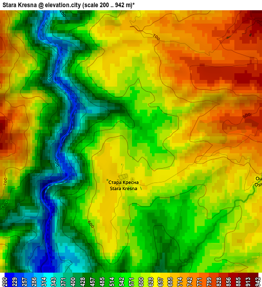 Stara Kresna elevation map