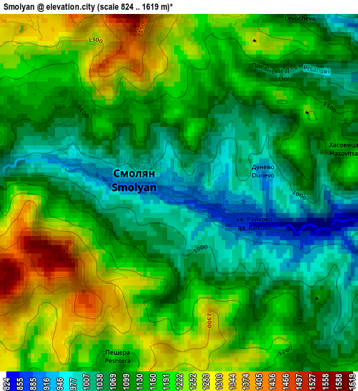 Smolyan elevation map