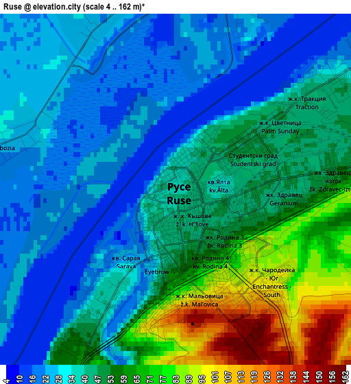 Ruse elevation map