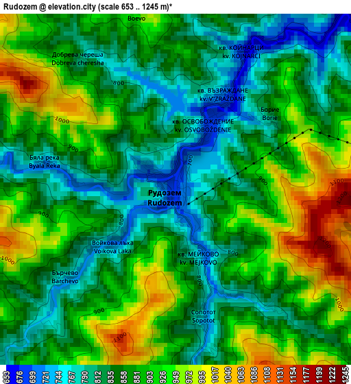 Rudozem elevation map