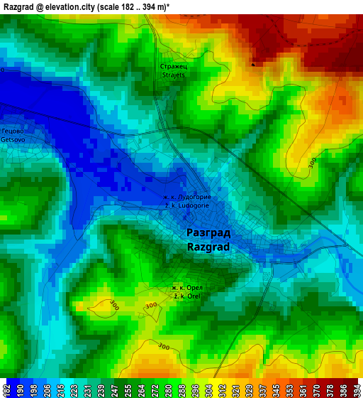 Razgrad elevation map