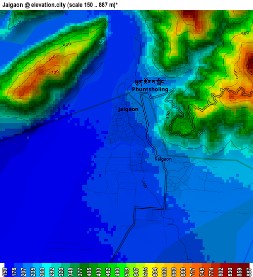 Jaigaon elevation map