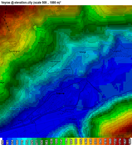 Veyras elevation map