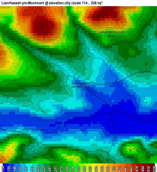 Llanrhaeadr-ym-Mochnant elevation map