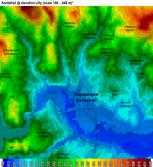 Kardzhali elevation map