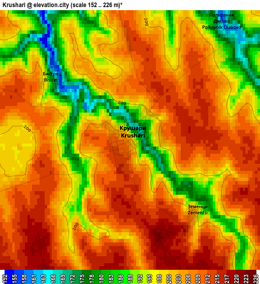 Krushari elevation map