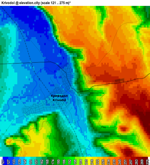 Krivodol elevation map