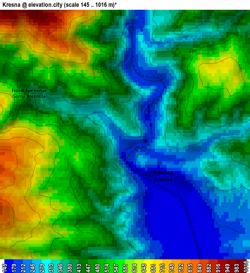 Kresna elevation map