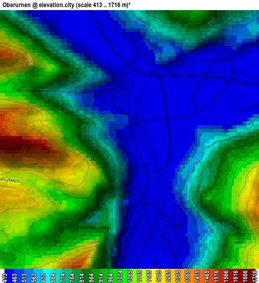 Oberurnen elevation map