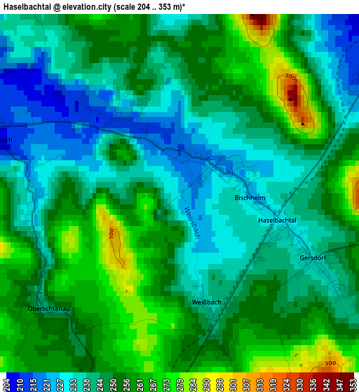 Haselbachtal elevation map