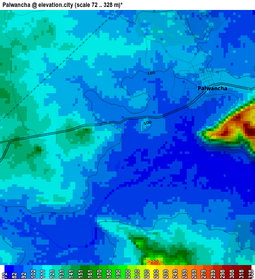 Palwancha elevation map