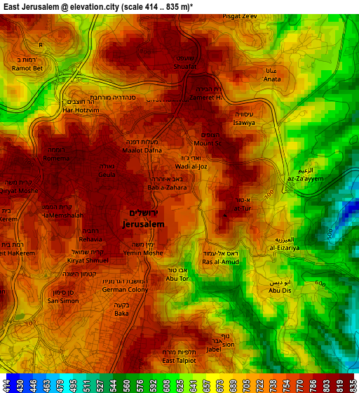 East Jerusalem elevation map