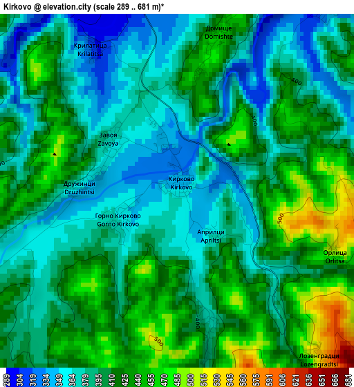 Kirkovo elevation map