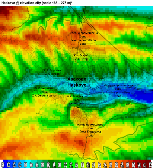 Haskovo elevation map