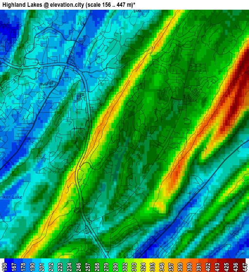 Highland Lakes elevation map