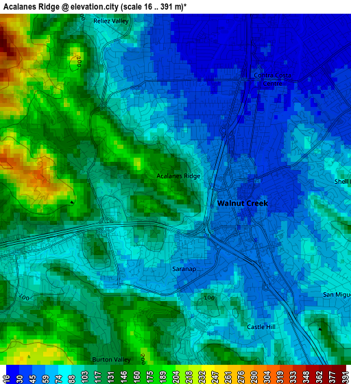 Acalanes Ridge elevation map