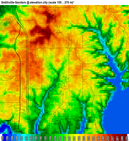 Smithville-Sanders elevation map