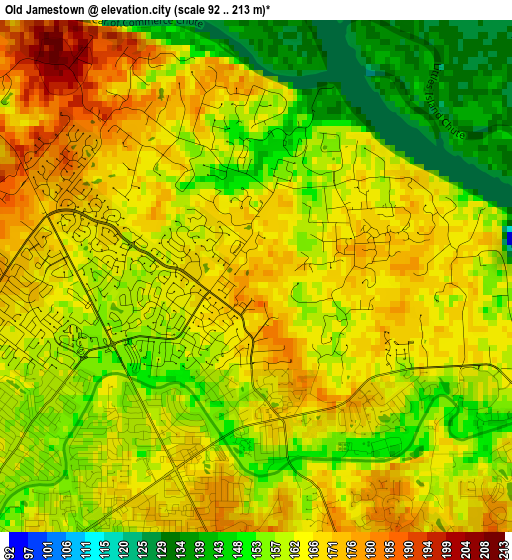 Old Jamestown elevation map