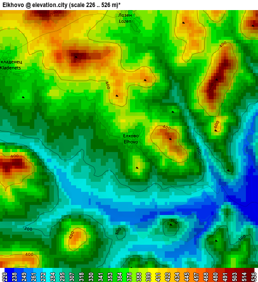 Elkhovo elevation map