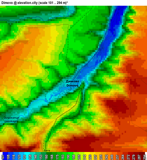 Dimovo elevation map