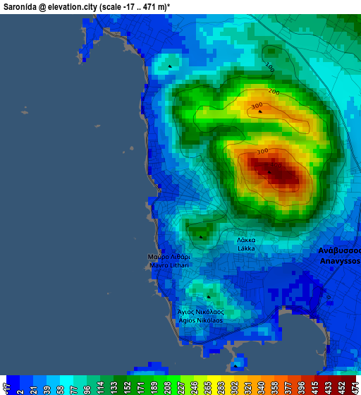 Saronída elevation map