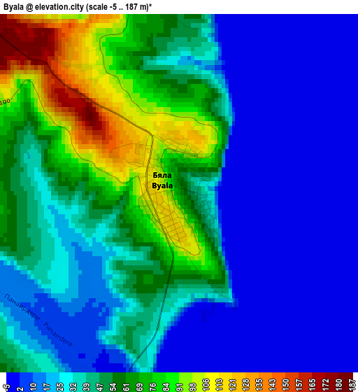 Byala elevation map