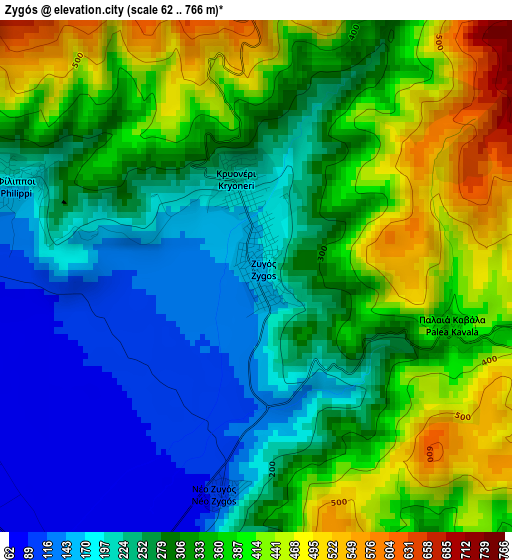 Zygós elevation map