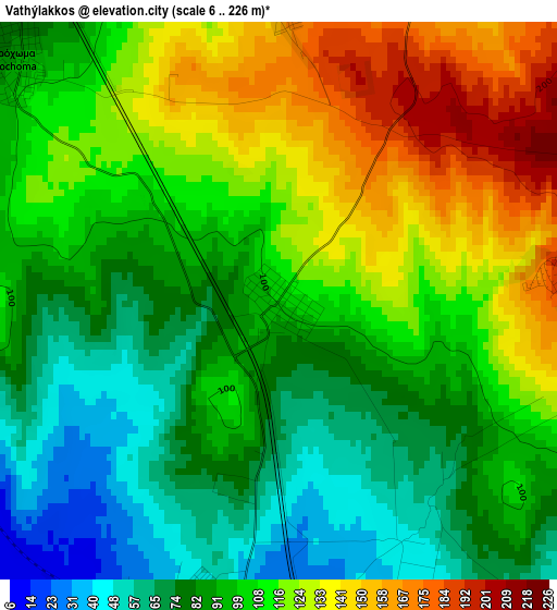 Vathýlakkos elevation map