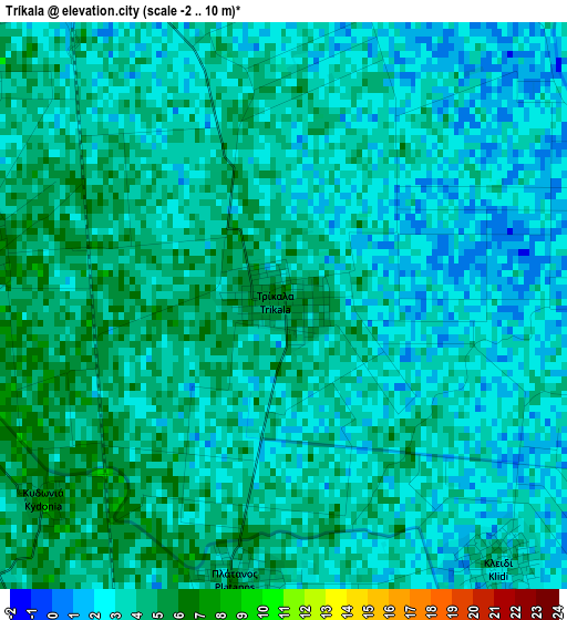 Tríkala elevation map