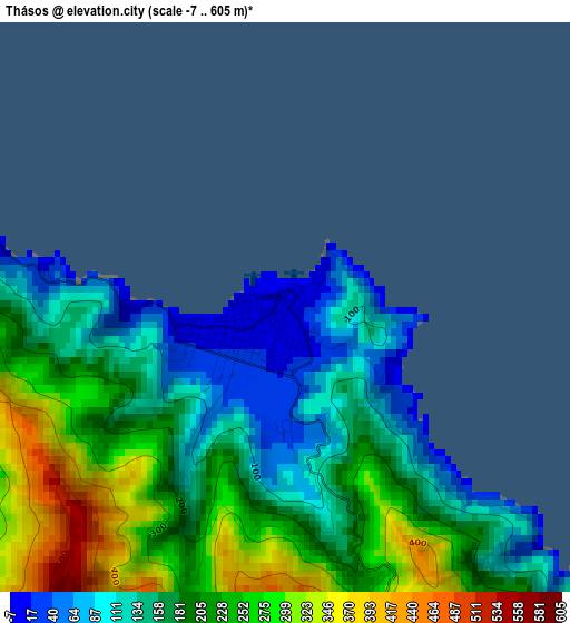 Thásos elevation map