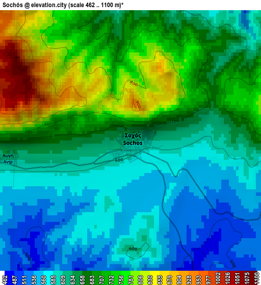 Sochós elevation map