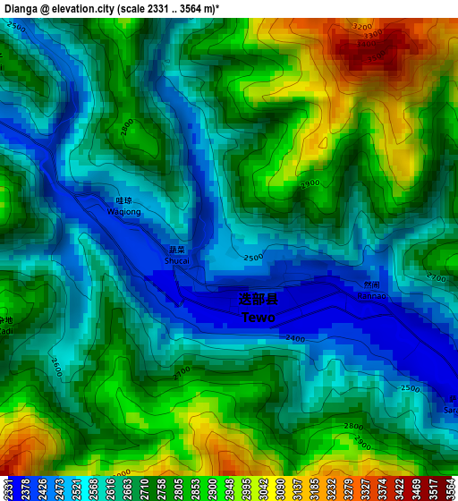 Dianga elevation map