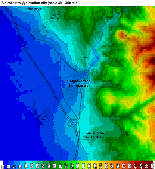 Sidirókastro elevation map