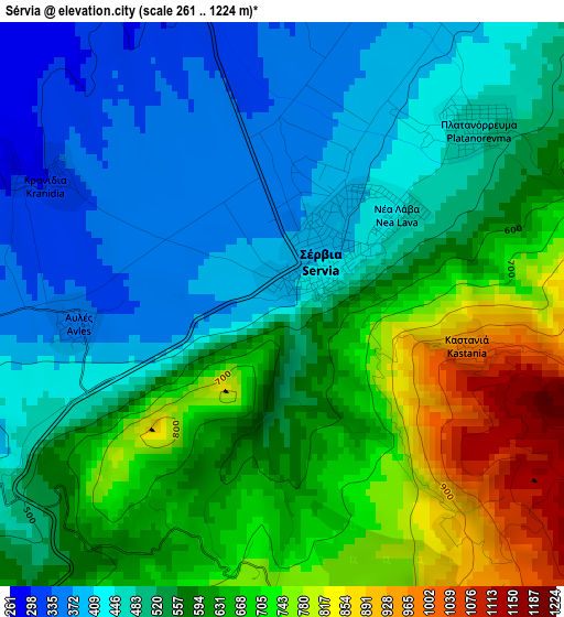Sérvia elevation map