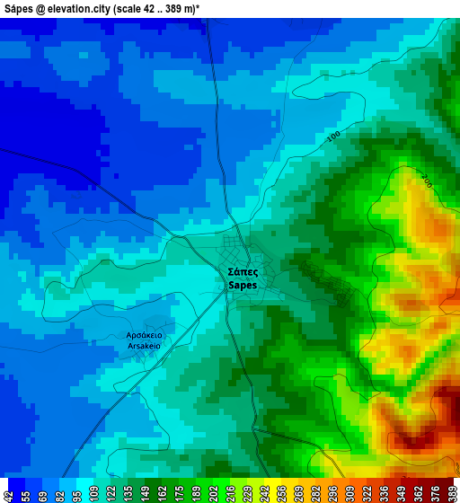 Sápes elevation map