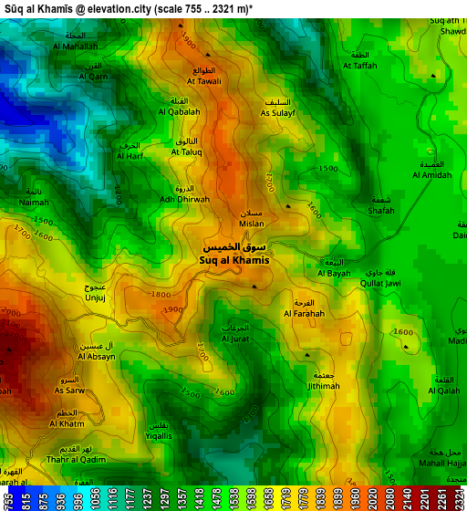 Sūq al Khamīs elevation map