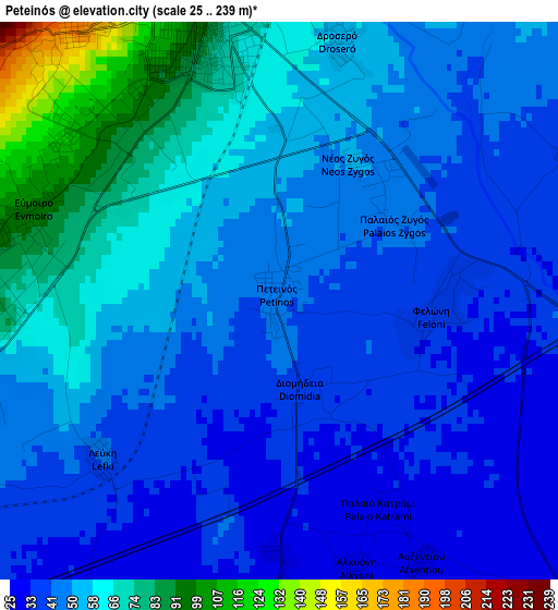 Peteinós elevation map
