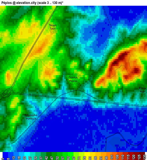 Péplos elevation map