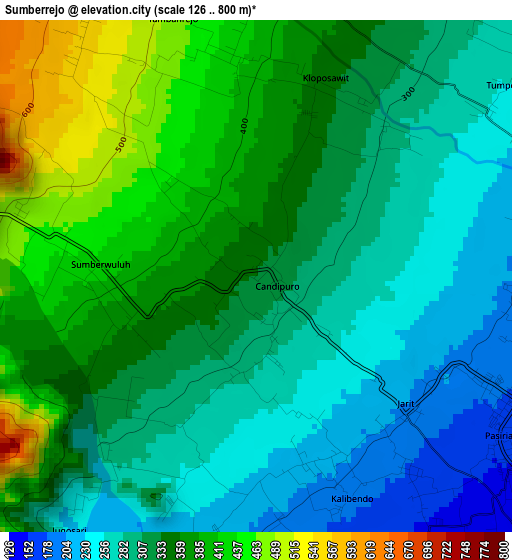 Sumberrejo elevation map