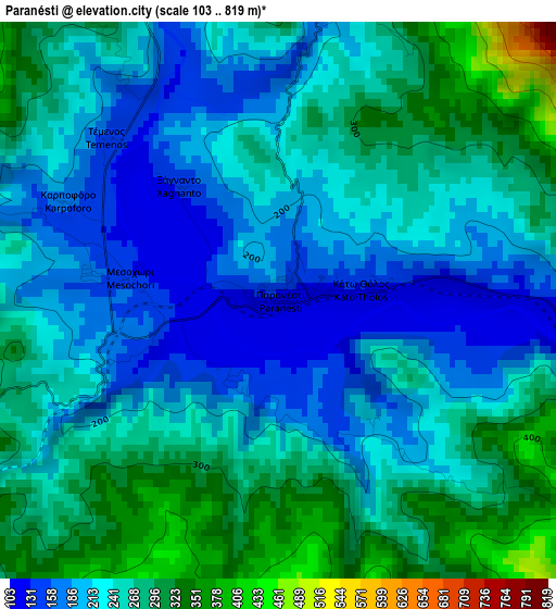 Paranésti elevation map