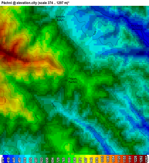 Páchni elevation map