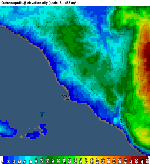 Ouranoupolis elevation map