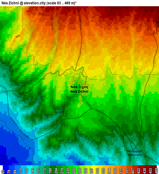 Néa Zíchni elevation map