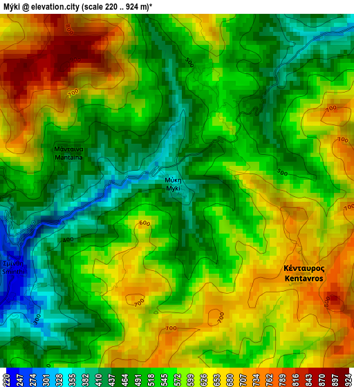 Mýki elevation map