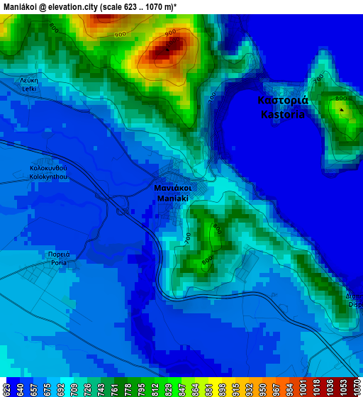 Maniákoi elevation map