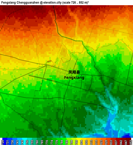 Fengxiang Chengguanzhen elevation map