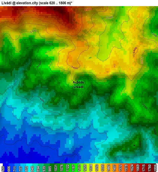 Livádi elevation map