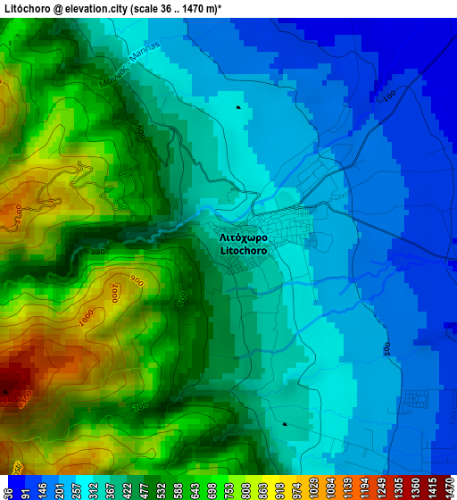 Litóchoro elevation map