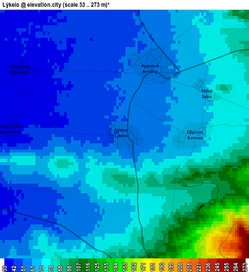 Lýkeio elevation map
