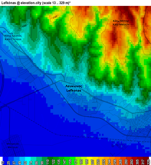 Lefkónas elevation map